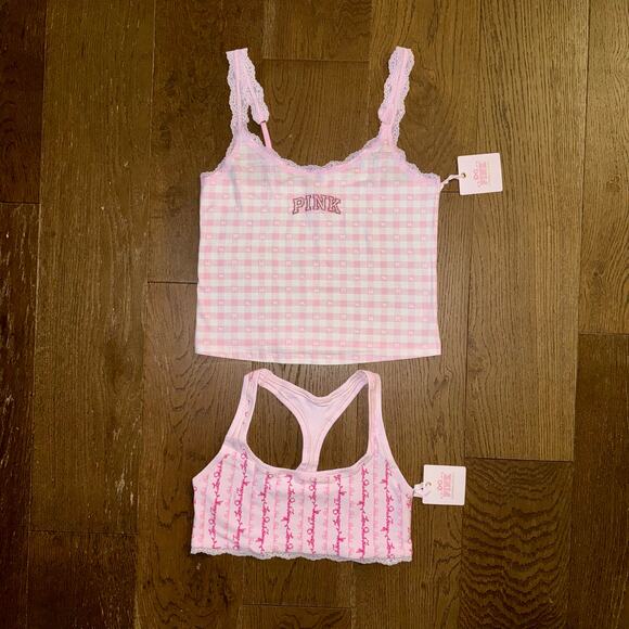 Pink X LoveShackFancy Bundle Cotton Cami and Cotton Racerback Bralette Large NWT - Picture 1 of 1
